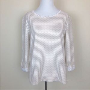 Chico’s Cream/Beige and White Striped 3/4 Sleeve Blouse -Size Chico’s 0=Small